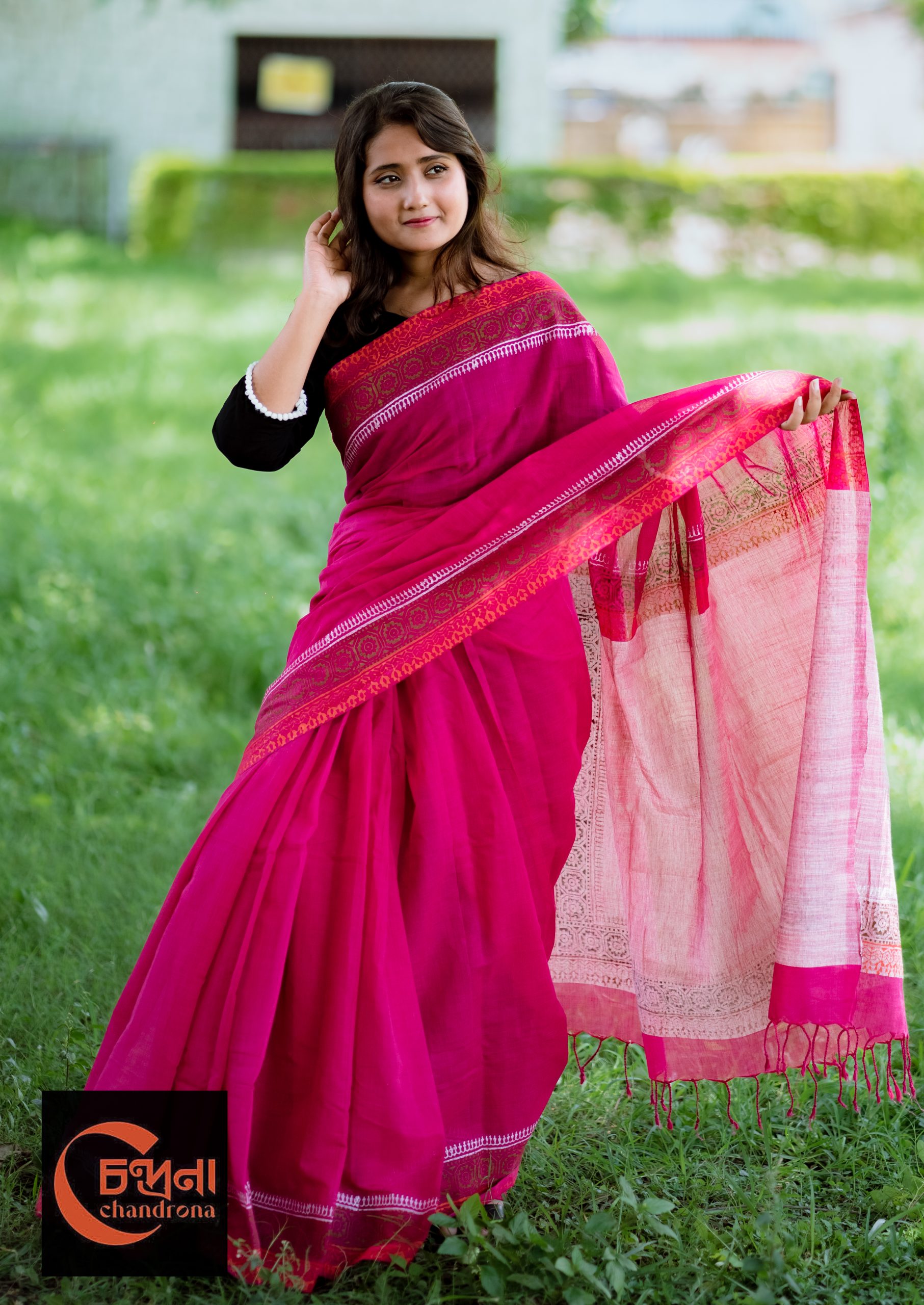 পিওর কটন ম্যাটেরিয়াল ১৪ হাতের শাড়ি।