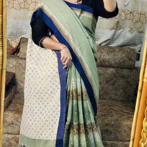 কটন ব্লকপ্রিন্ট শাড়ি ()