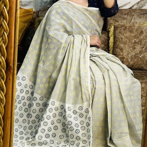 প্রিমিয়াম ব্লকপ্রিন্ট সুতি শাড়ি – ১০০ পিওর কটন ১৪ হাতের শাড়ি ()